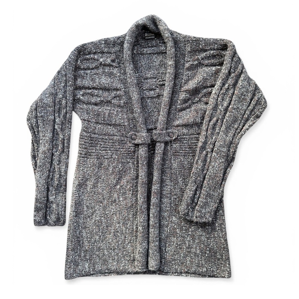 Royal Robbins Cardigan Sweater Womens L Grey Excellent Cable Knit Mohair Blend